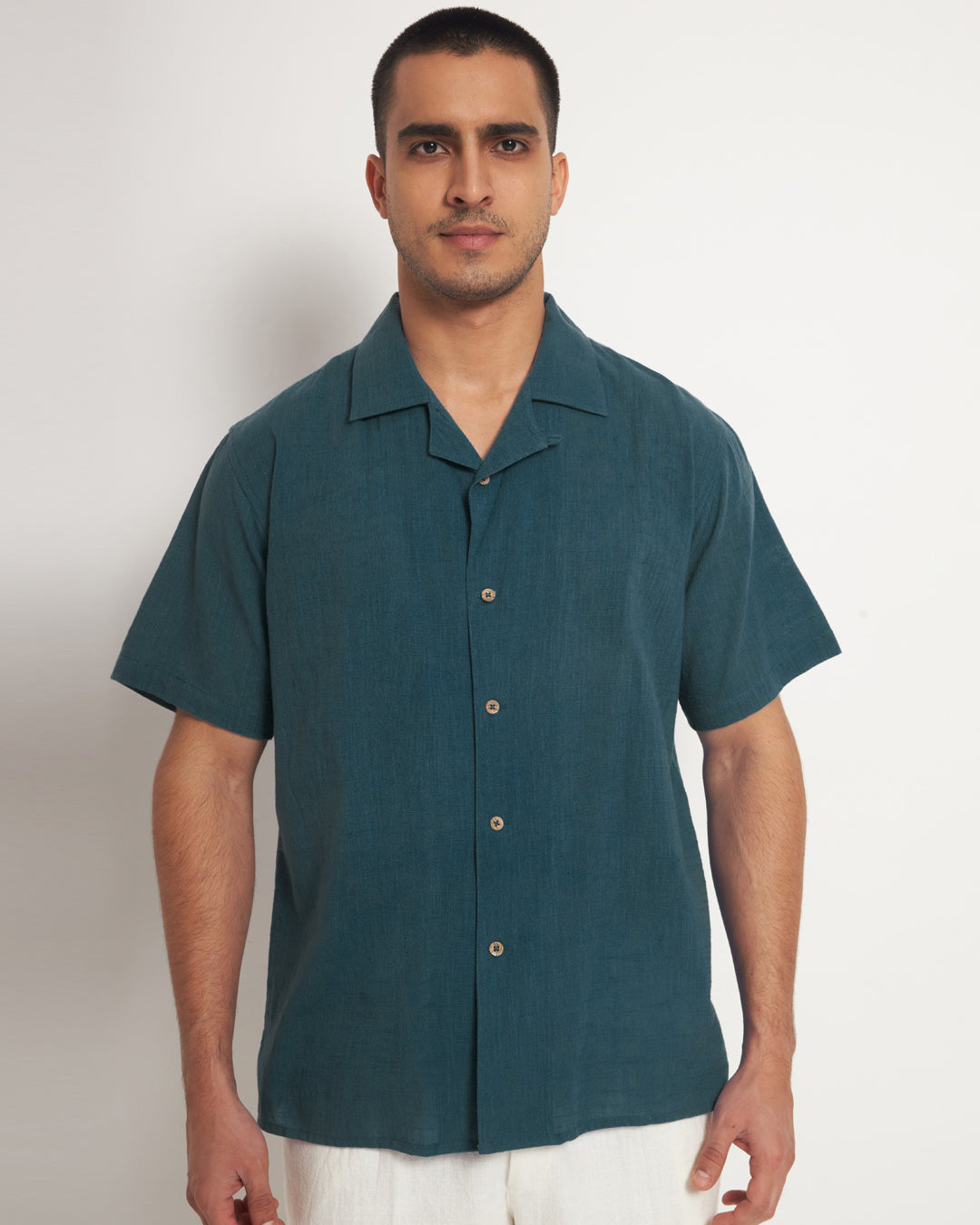Classic Deep Teal Men's Half Sleeves Shirt