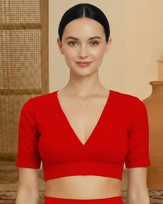 Red Rayon Deep V Blouse