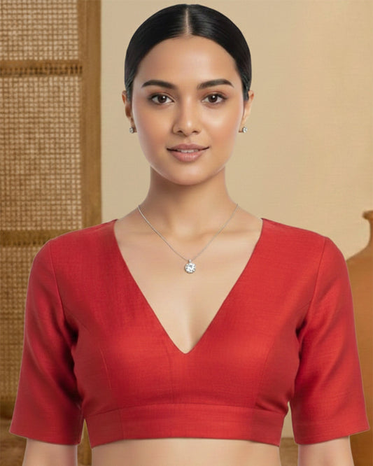Silk Red Deep V Blouse