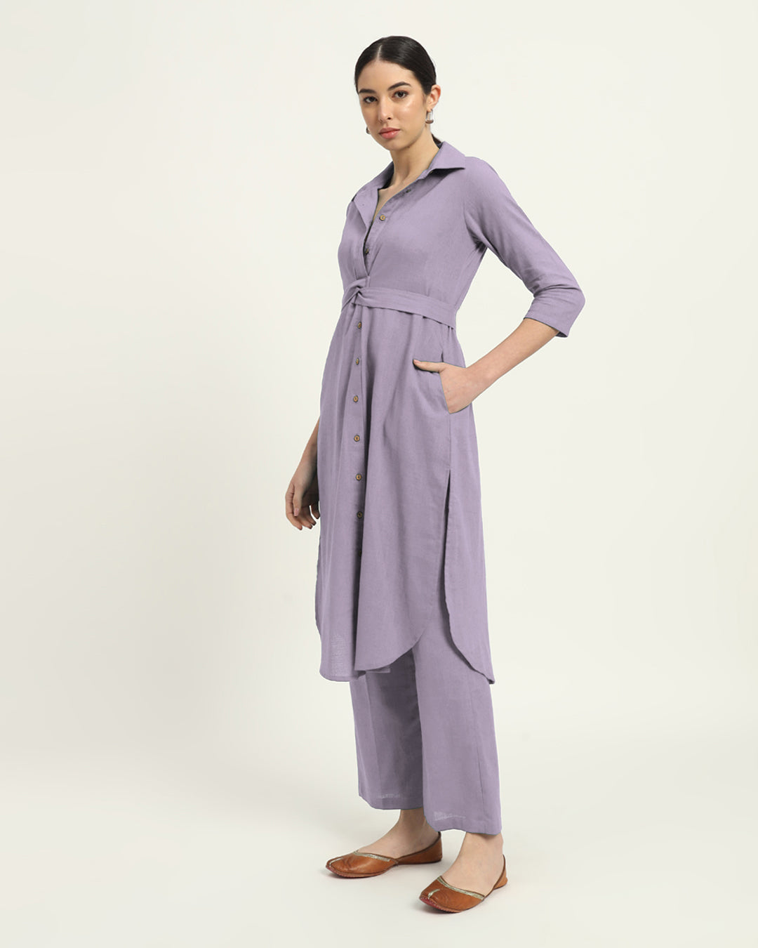 Lilac Bellisimo Belted Solid Kurta (Without Bottoms)