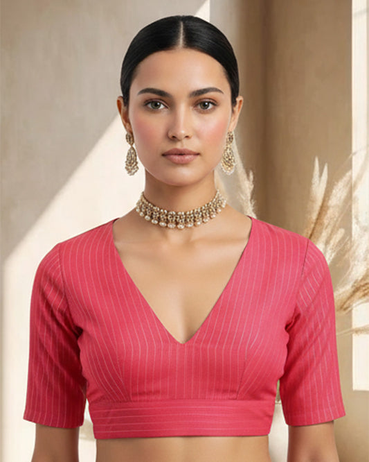 Festive Gulabi Golden Stripes Deep V Blouse