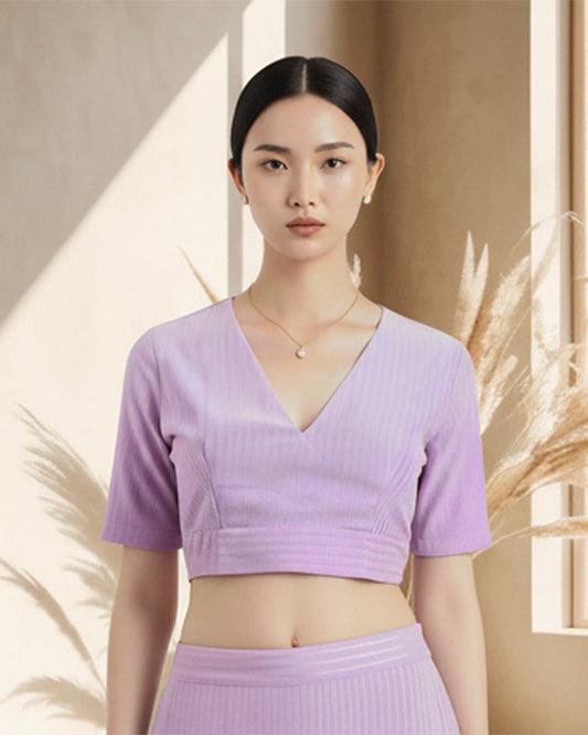 Festive Iris Pink Golden Stripes Deep V Blouse