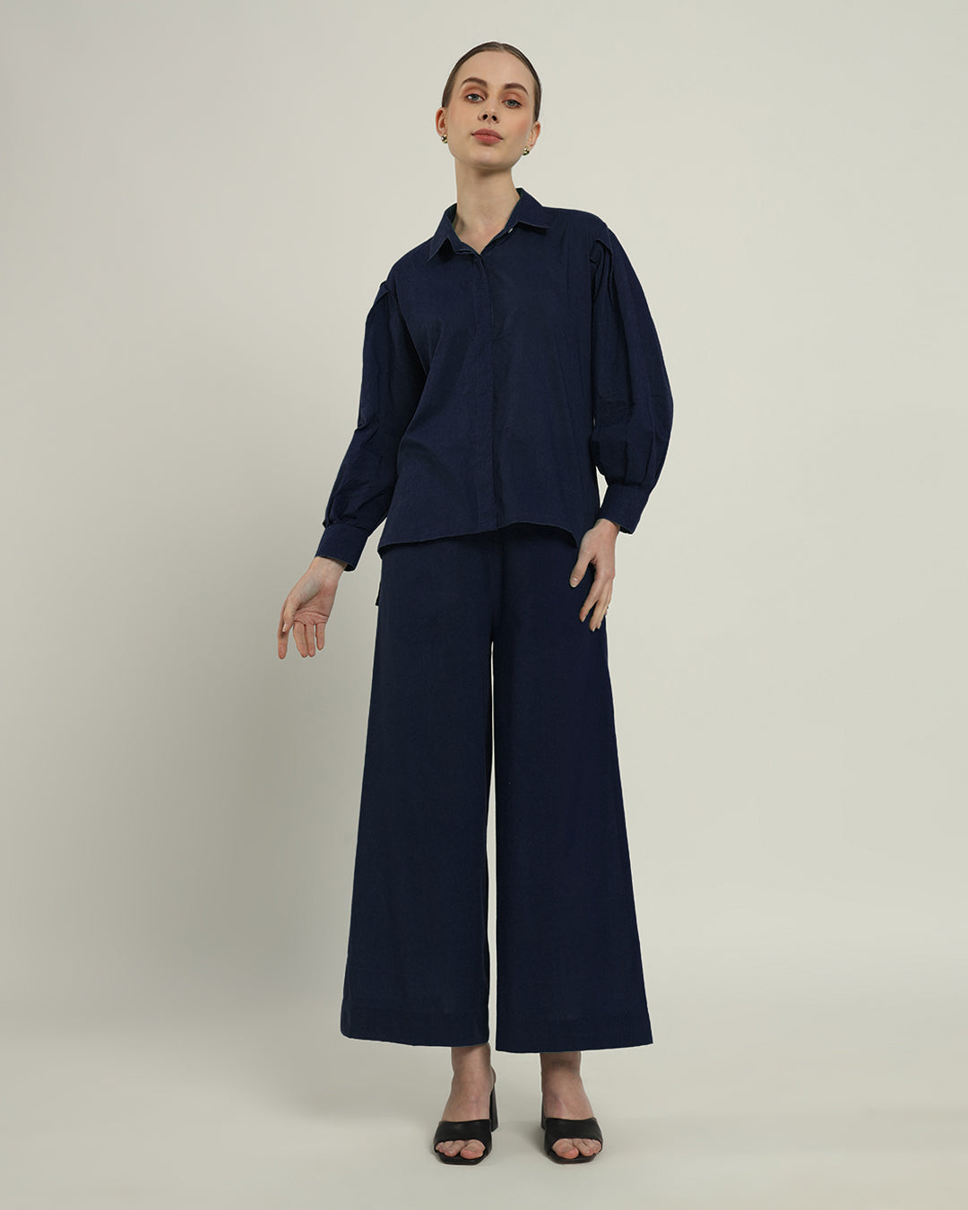 Midnight Blue Flare & Flair Shirt Solid Co-ord set