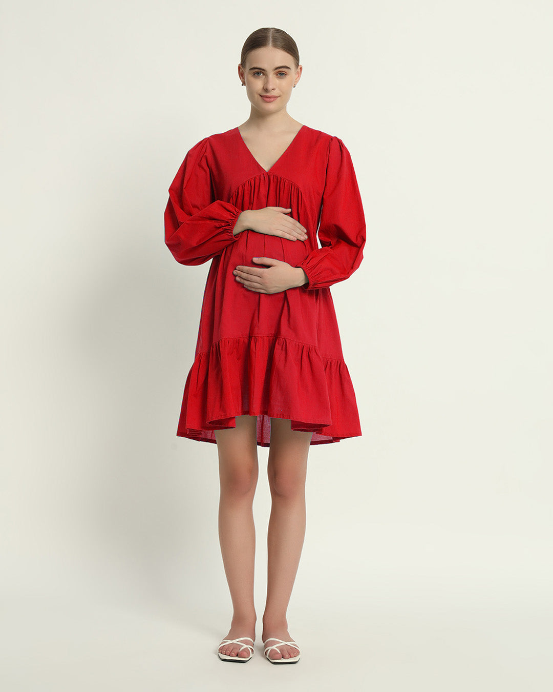 Classic Red On Baby Time Maternity & Nursing Dress