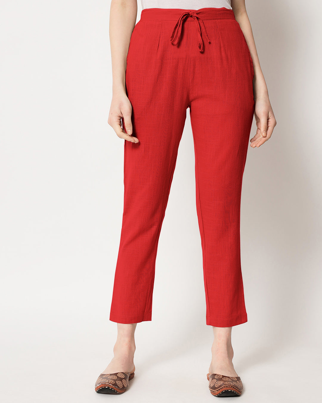 Combo: Classic Red & Iced Grey Cigarette Pants- Set of 2