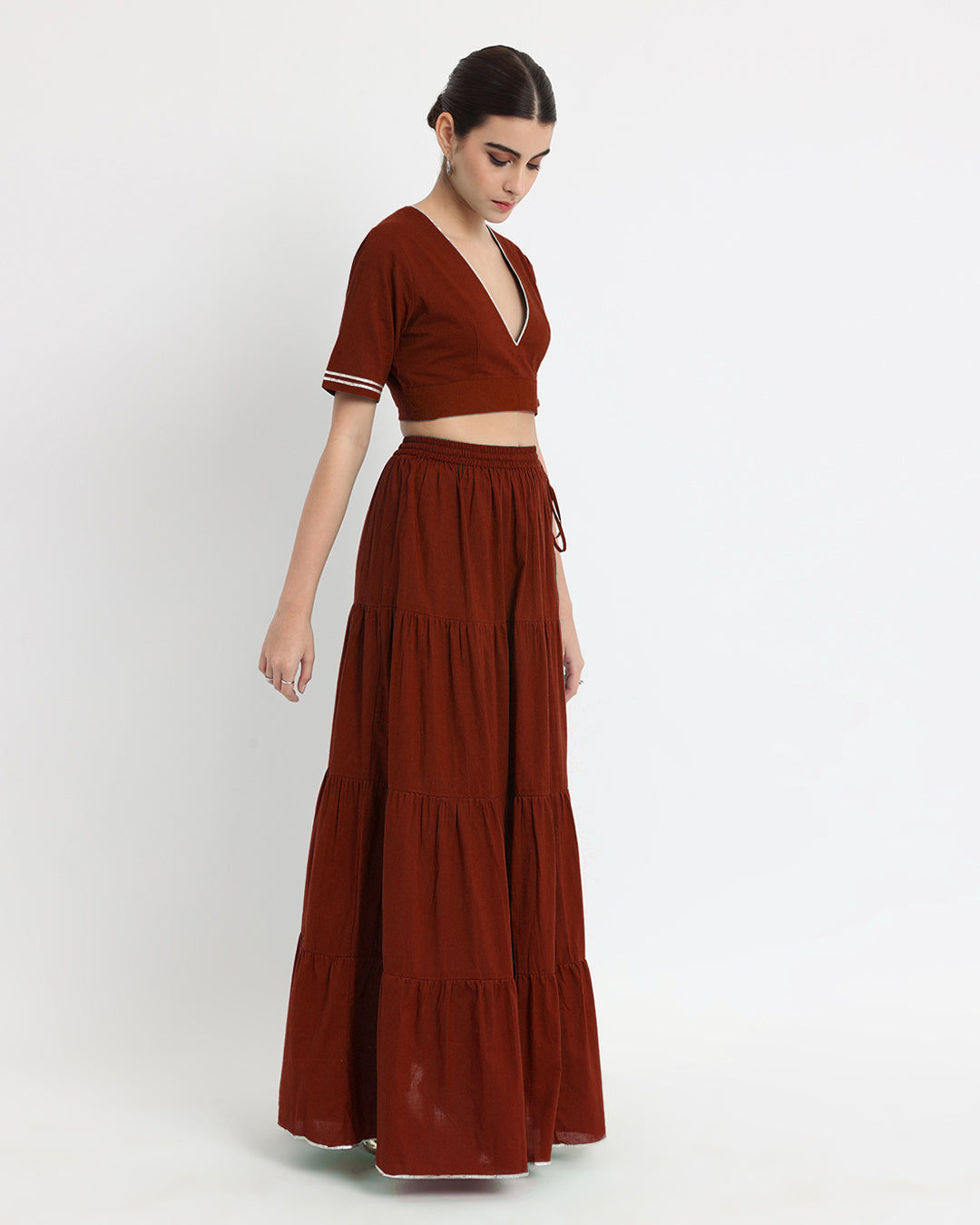Russet Red Tiery Lace Royal Deep V Co-ord Set