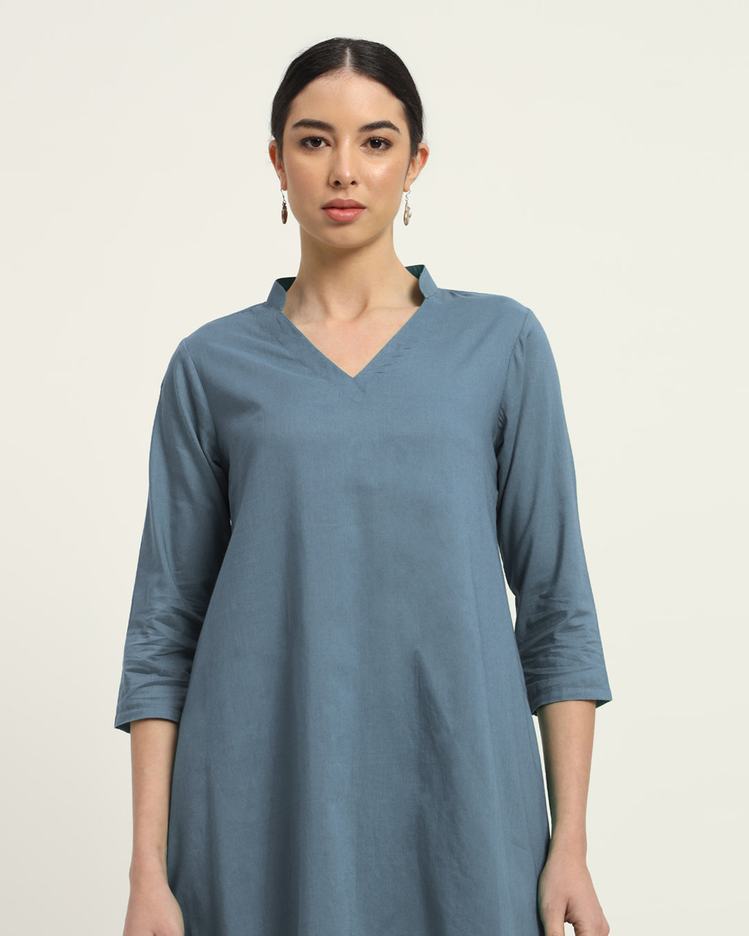 Blue Dawn Fresh Fusion Collar V Solid Kurta (Without Bottoms)