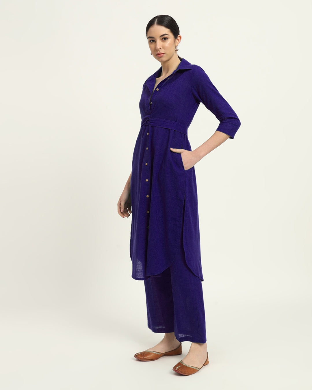 Combo: Burst Of Lime & Aurora Purple Bellisimo Belted Solid Kurta