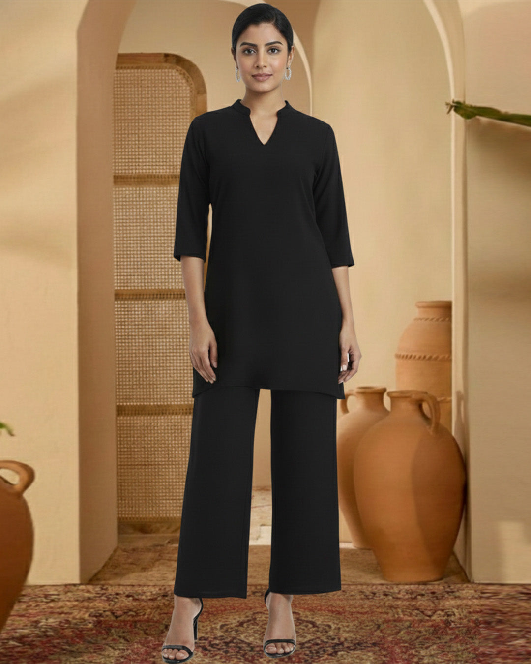 Black Rayon Effortless Glam Co-ord Set