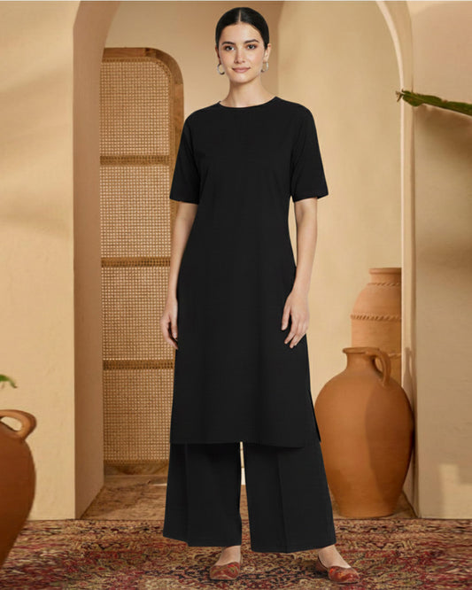 Black Rayon Round Neck Long co-ord Set