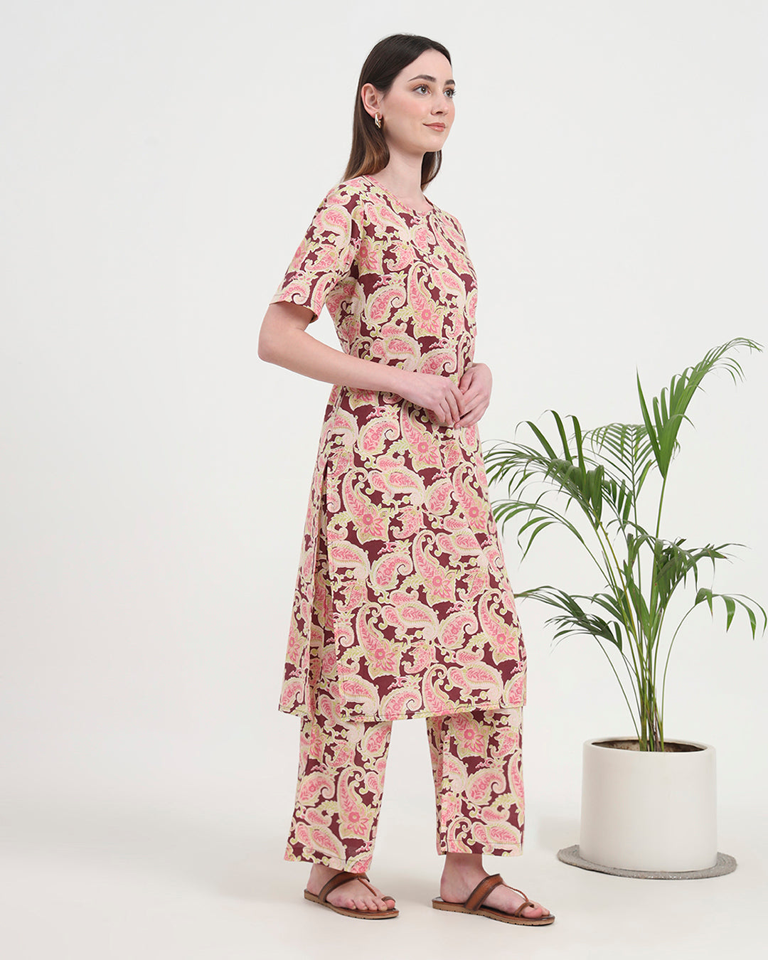 Rosewood Paisely Round Neck Printed Co-ord Set