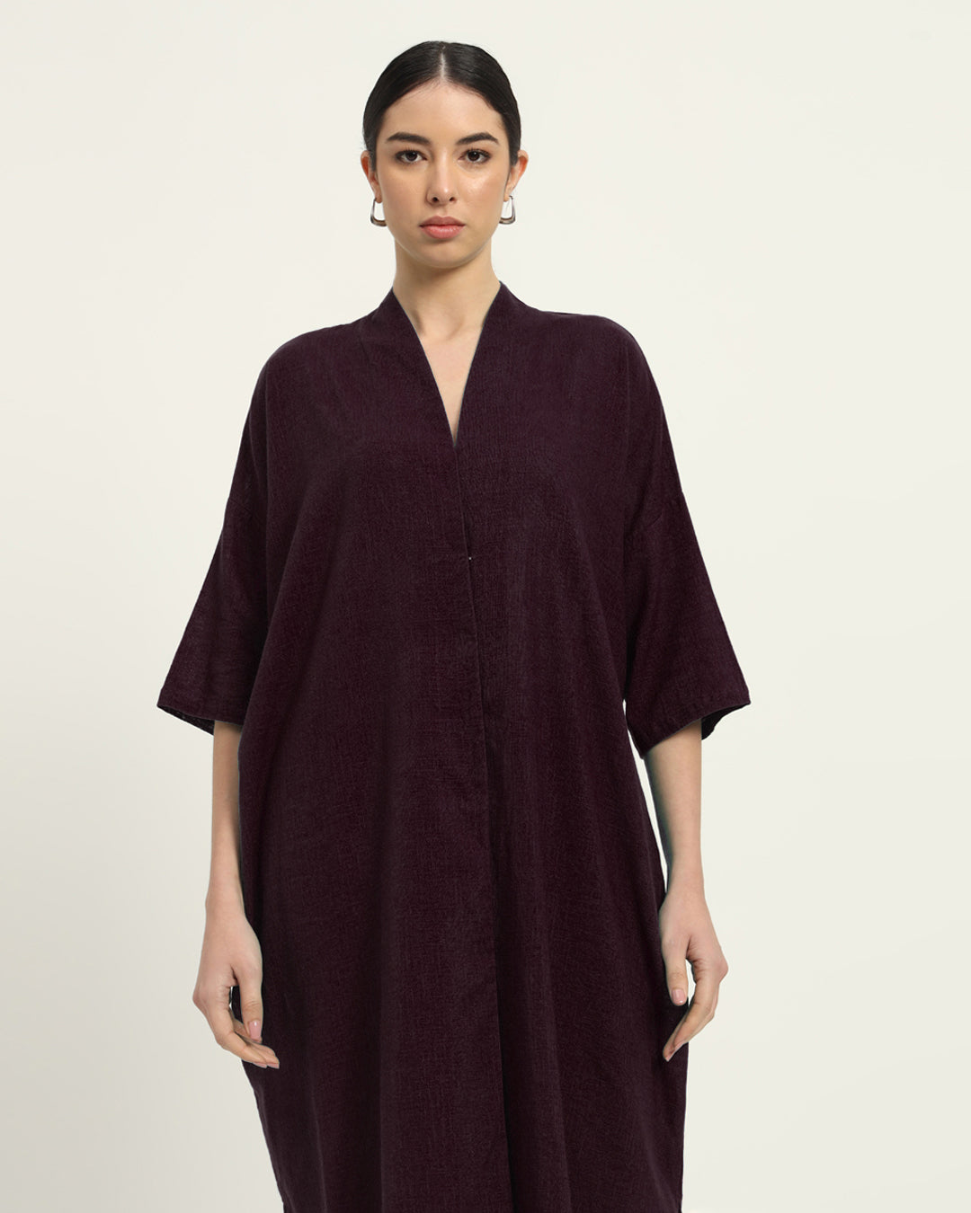 Plum Passion Serene Sojourn V Neck Solid Kurta (Without Bottoms)