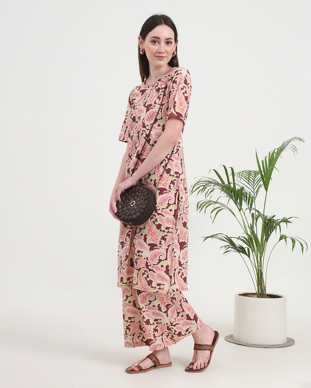 Rosewood Paisely Round Neck Printed Co-ord Set