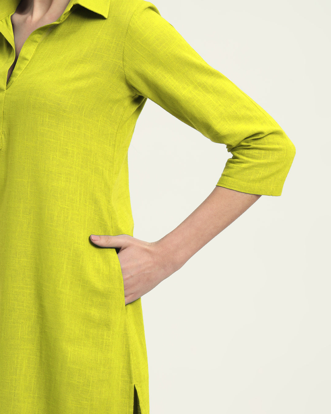Burst of Lime Collar Comfort Solid Kurta (Without Bottoms)