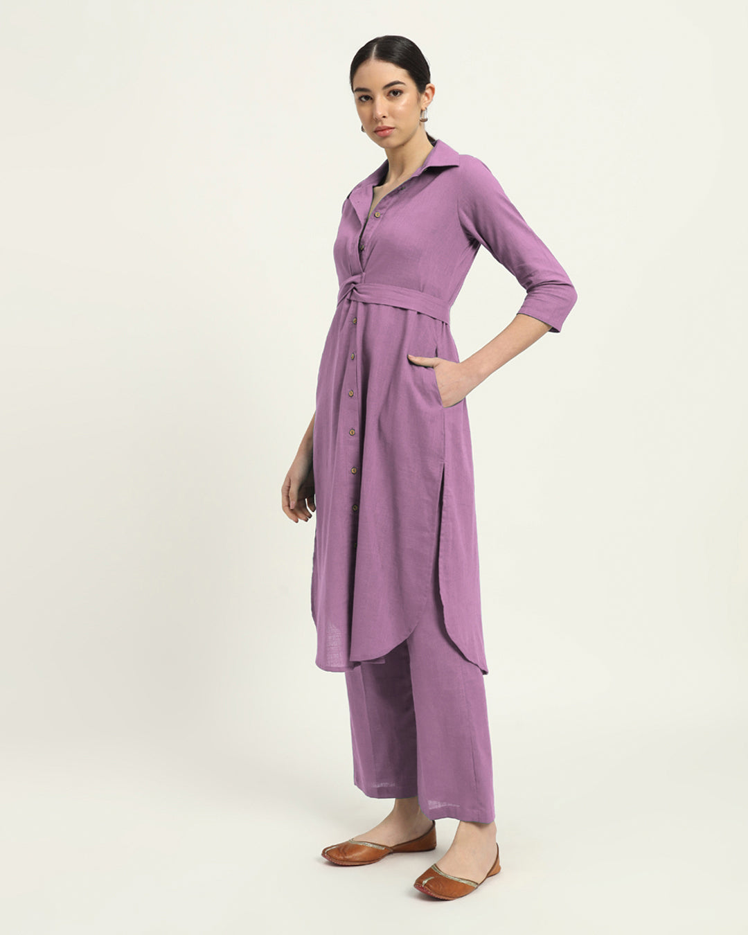 Iris Pink Bellisimo Belted Solid Kurta (Without Bottoms)
