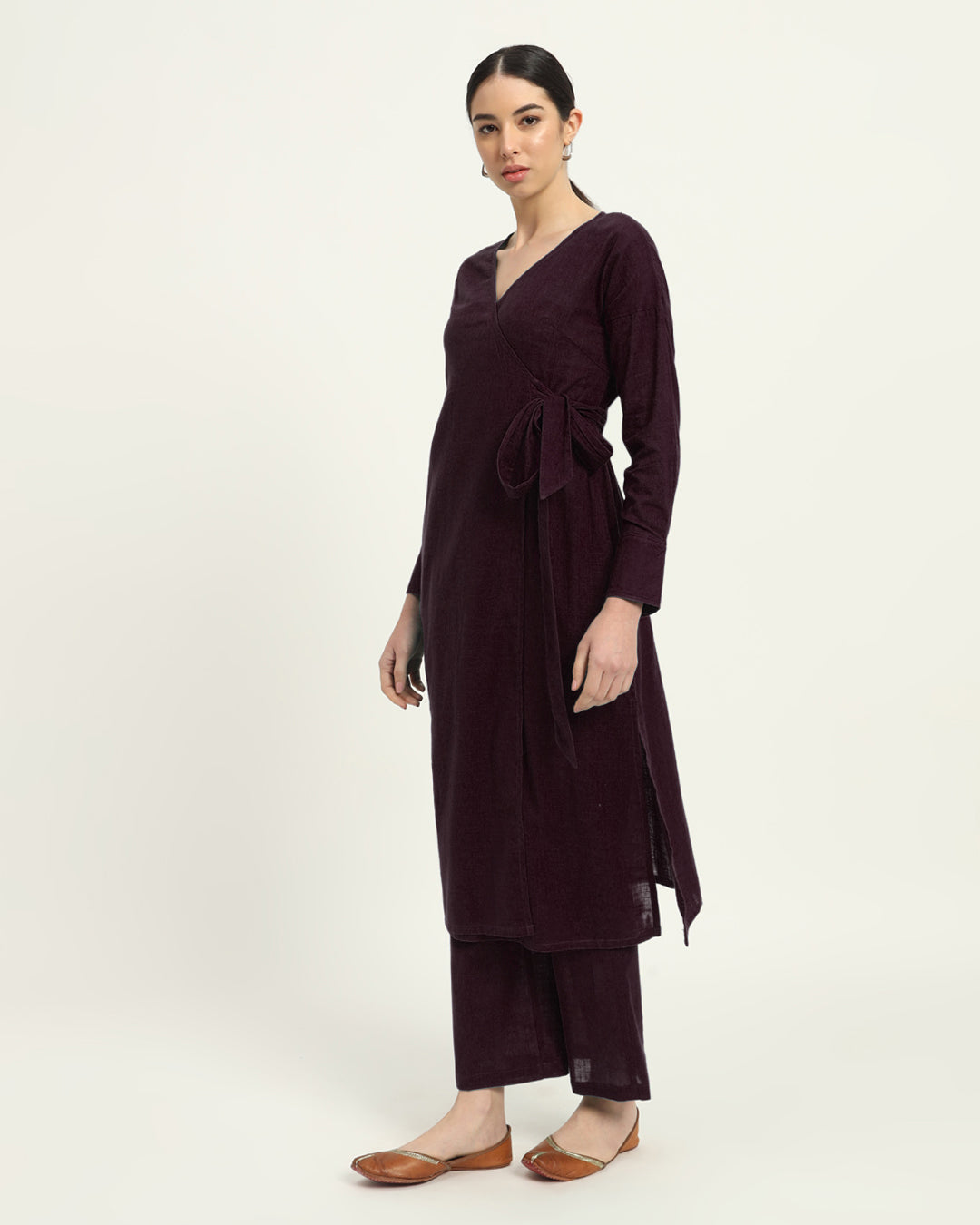 Plum Passion Ribbon Wrap Solid Co-ord Set