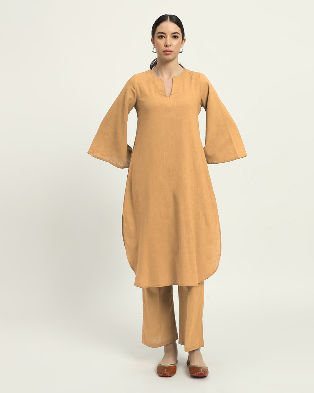 Beige Rounded Reverie Solid Kurta (Without Bottoms)