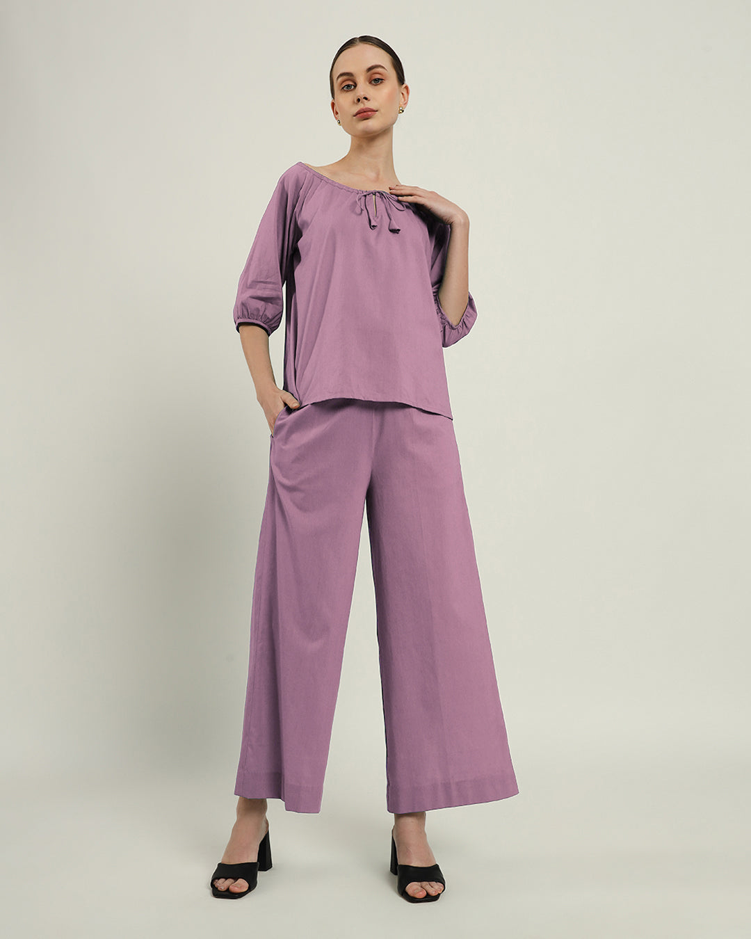 Purple Swirl Effortless BowtNeck Co-ord Set