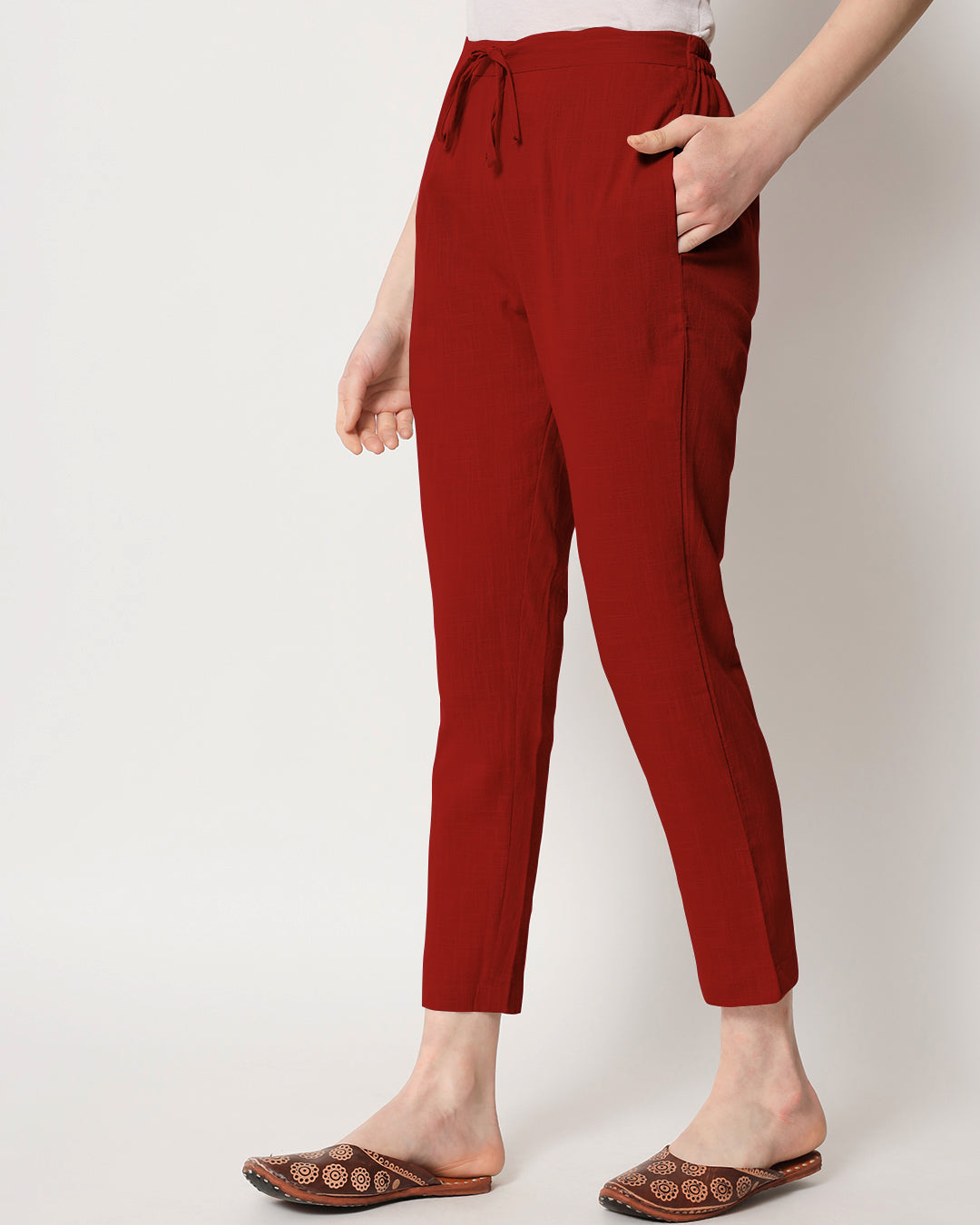 Combo: Black & Classic Red Cigarette Pants- Set of 2