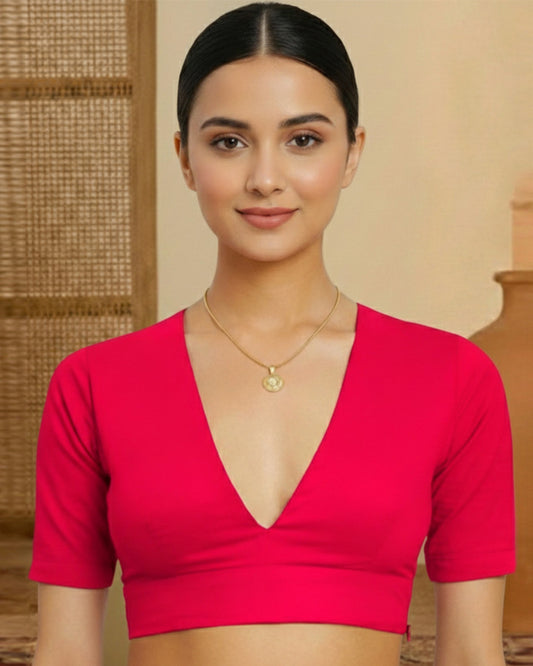 Pink Rayon Deep V Blouse