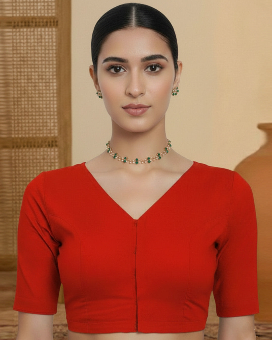 Red Rayon Opulent V Grace Blouse