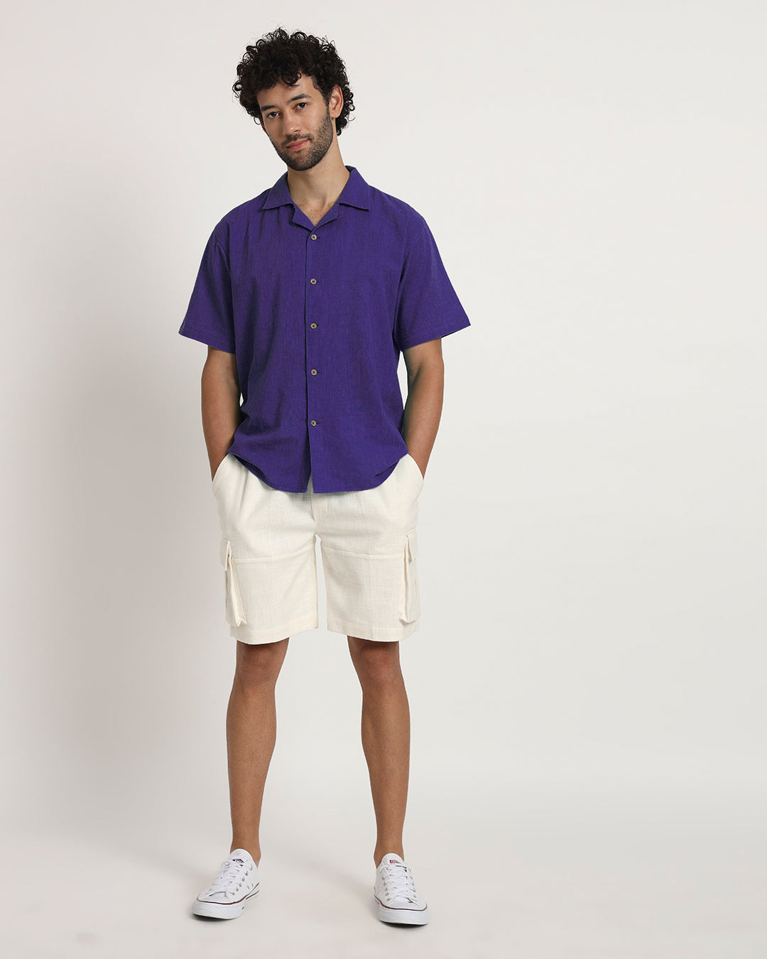 Combo: Classic Aurora Purple Half Sleeves Men's Shirt & Cargo Shorts