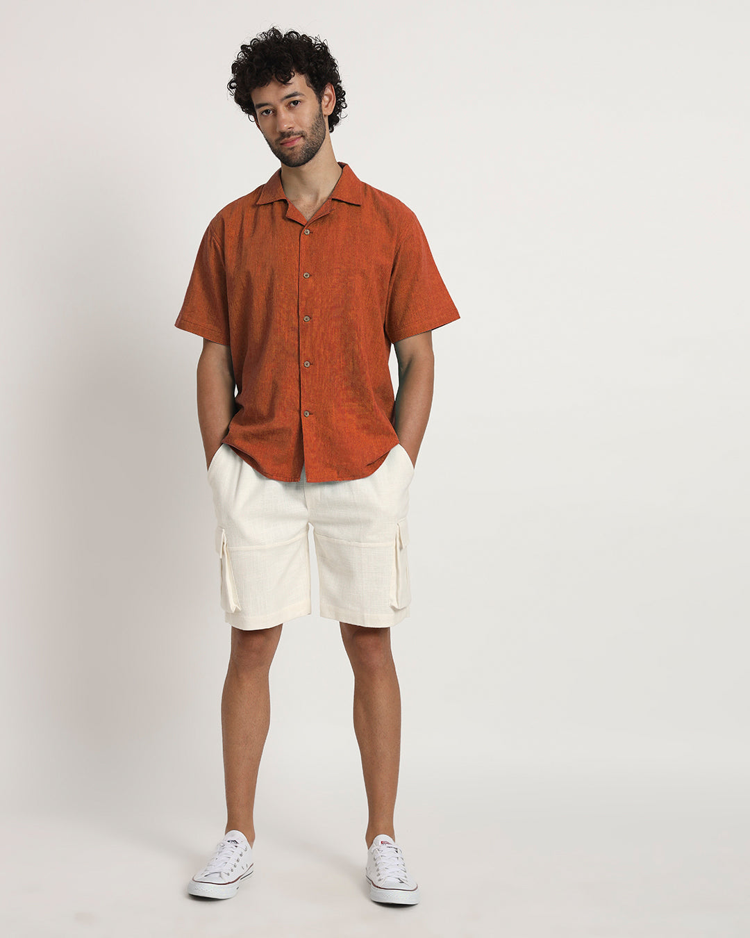 Combo: Classic Blush In Love Half Sleeves Men's Shirt & Cargo Shorts