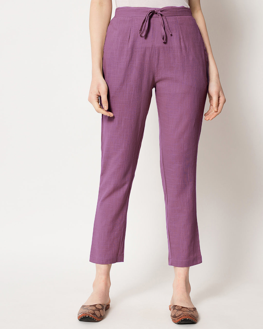 Combo: Classic Red & Wisteria Purple Cigarette Pants- Set of 2