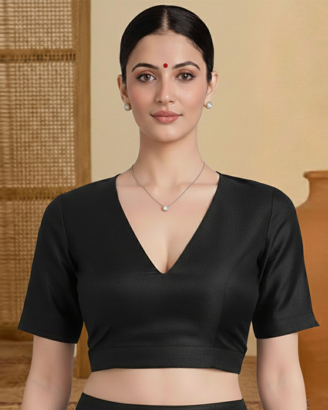 Silk Black Deep V Blouse