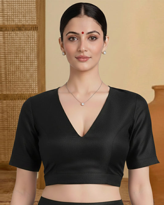 Silk Black Deep V Blouse