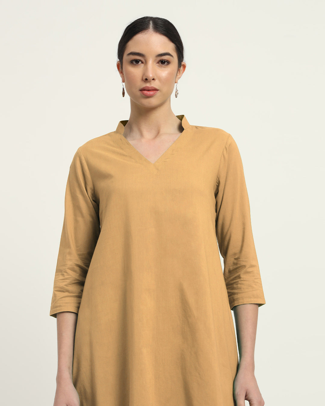 Beige Fresh Fusion Collar V Solid Kurta (Without Bottoms)