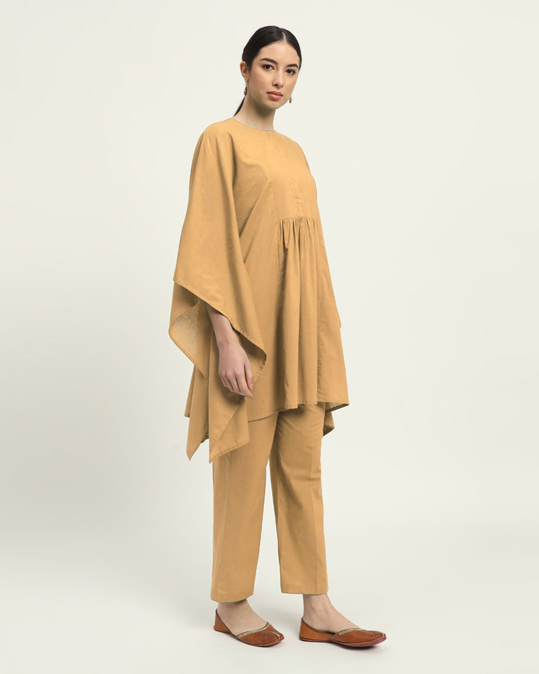 Beige Kaftan Karess Solid Co-ord Set