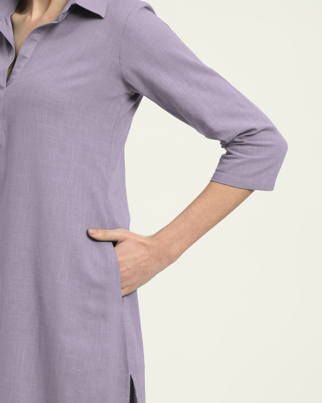 Lilac Collar Comfort Solid Kurta (Without Bottoms)
