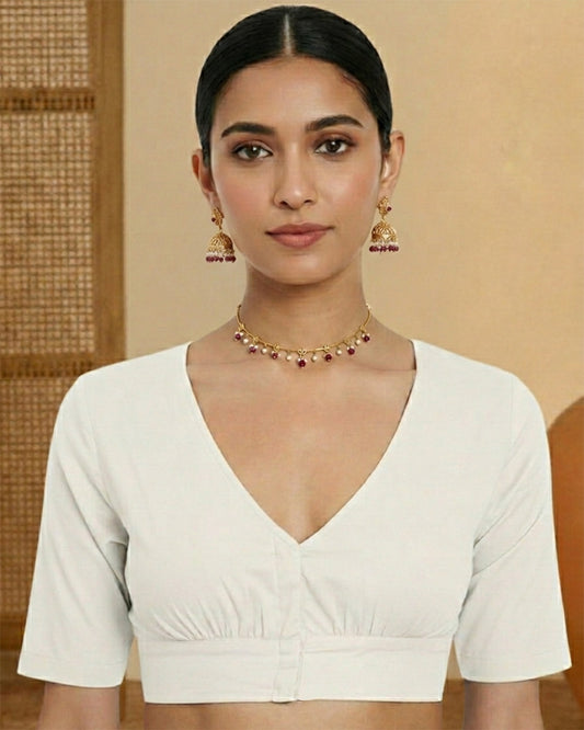 White Rayon V Gather Blouse