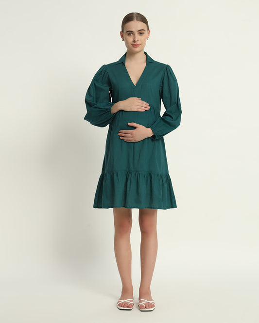 Deep Teal Blossom & Bond Maternity & Nursing Dress