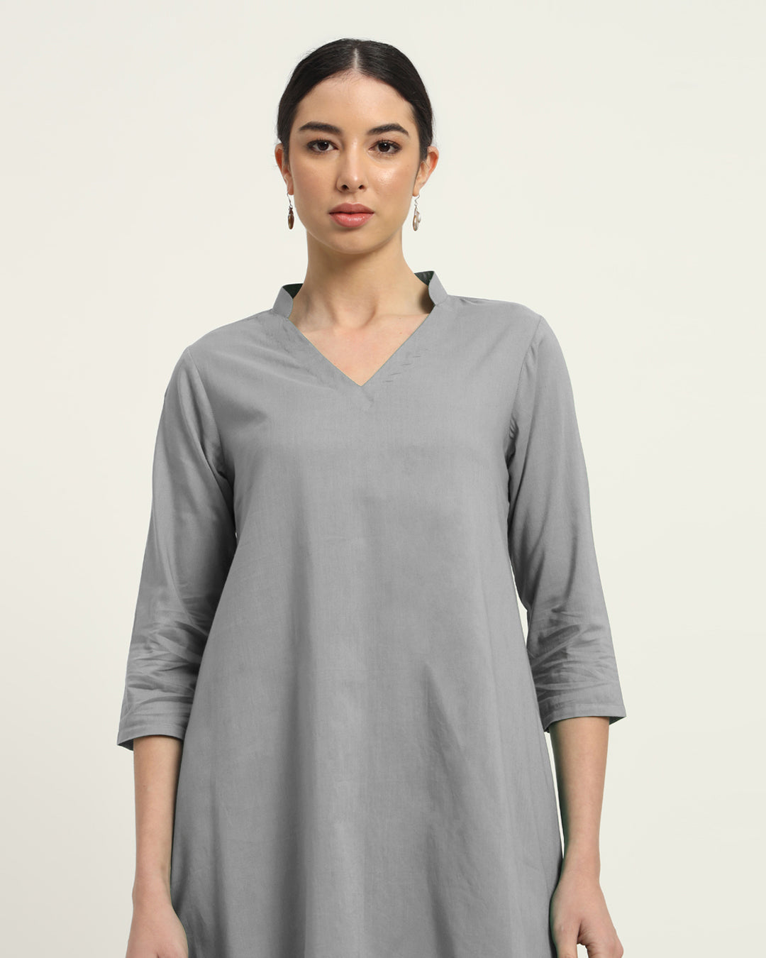 Iced Grey Fresh Fusion Collar V Solid Kurta (Without Bottoms)