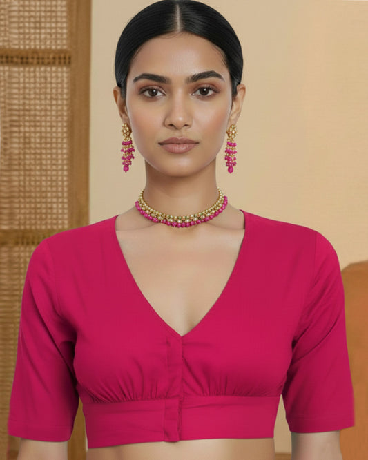 Pink Rayon V Gather Blouse