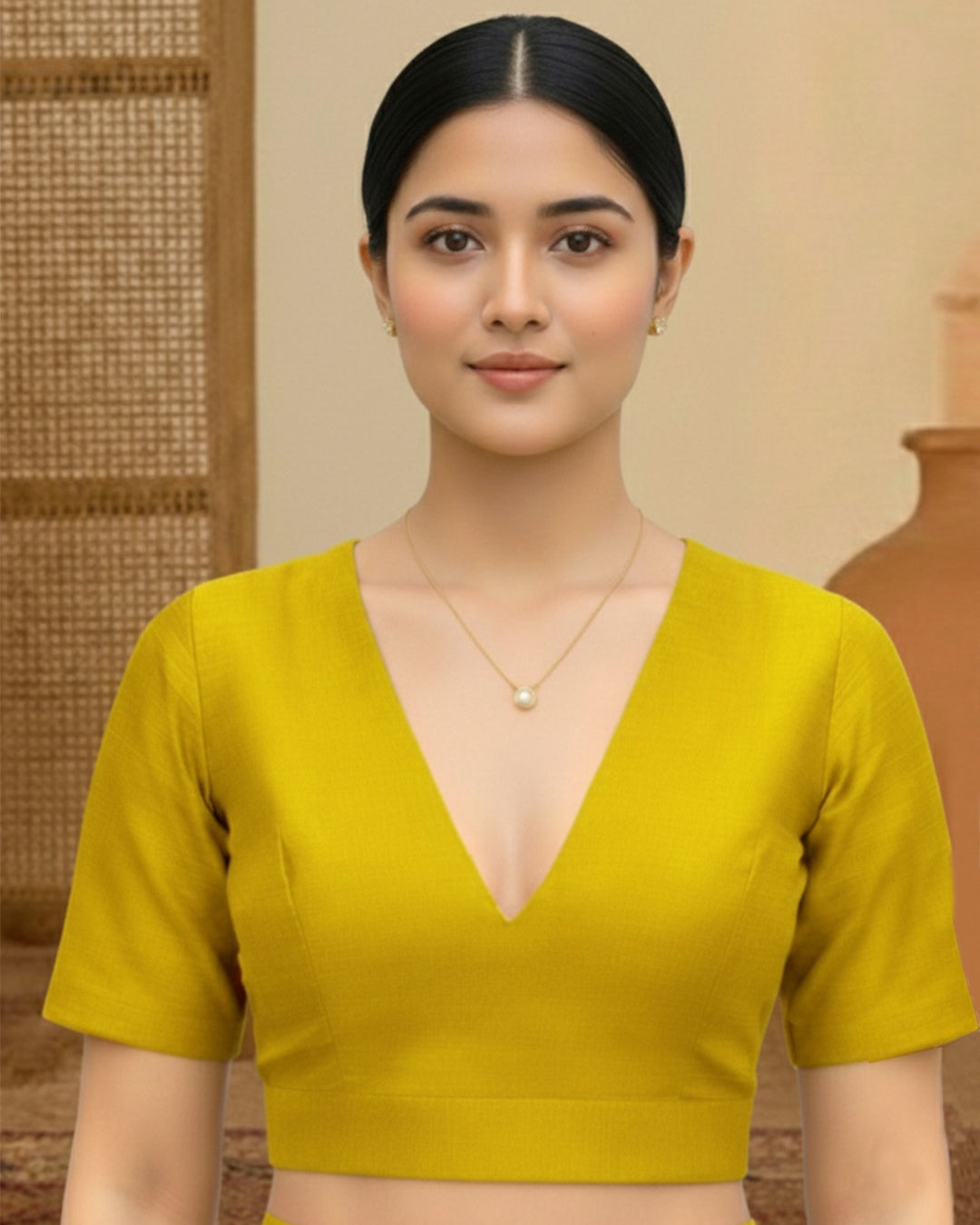 Silk Pear Green Deep V Blouse