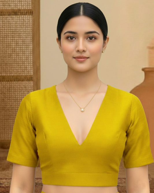 Silk Pear Green Deep V Blouse