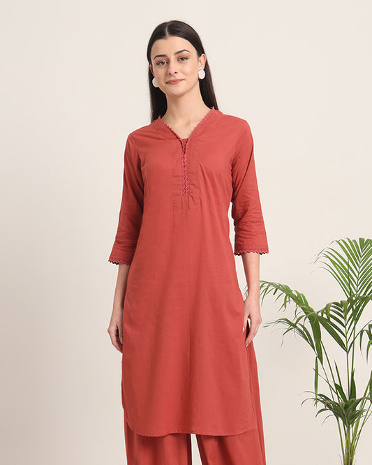 Russet Red Lace Affair Solid Kurta (Without Bottoms)