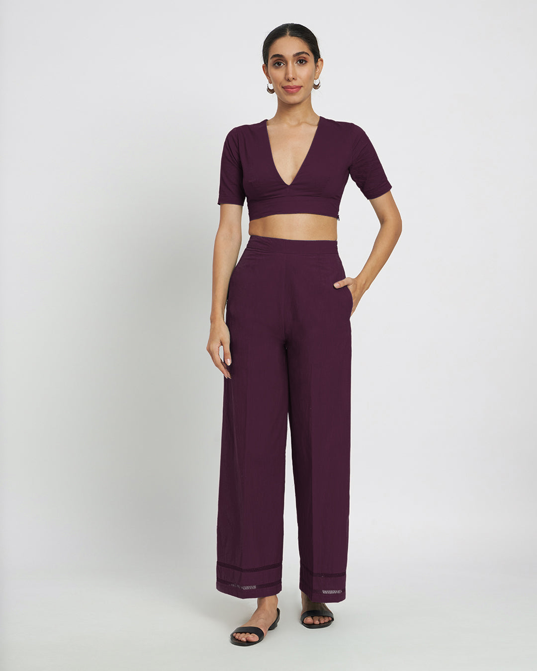 Modern your Match! Plum Passion Allure Deep V Solid Co-ord Set – Thevasa