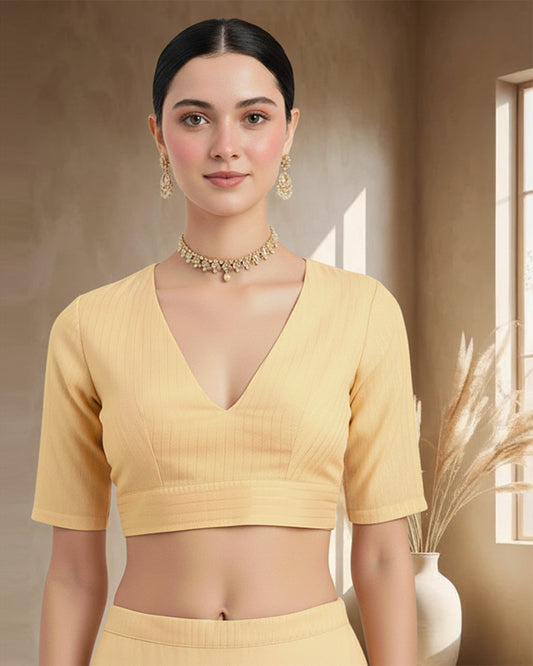 Festive Soft Marigold Stripes Deep V Blouse