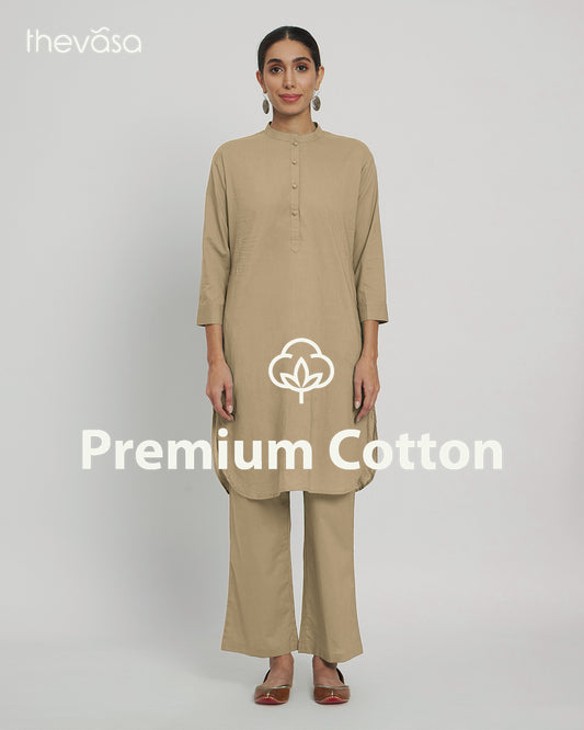 Day In Beige Modern Mandarin Collar Solid Co-ord Set