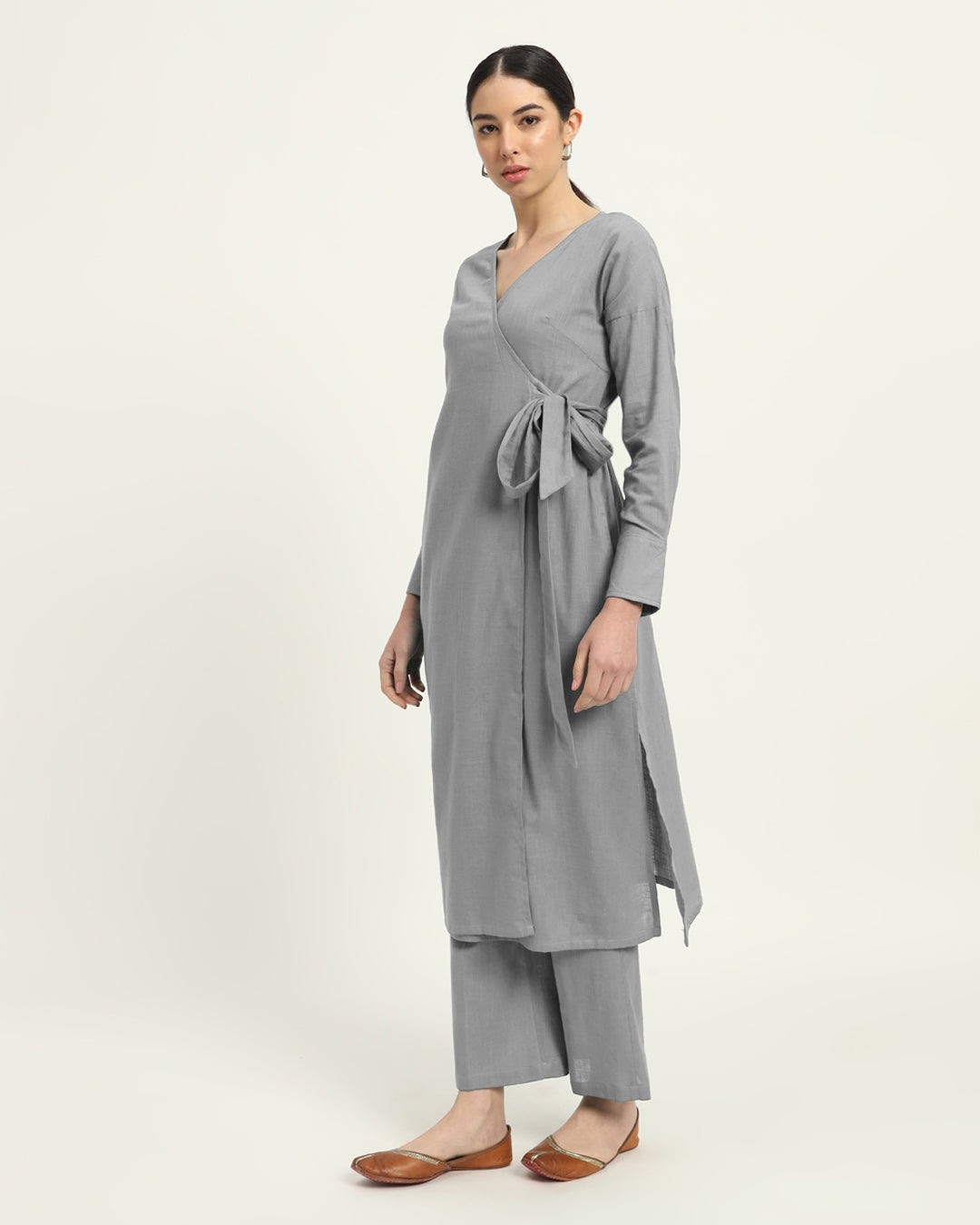 Iced Grey Ribbon Wrap Solid Co-ord Set