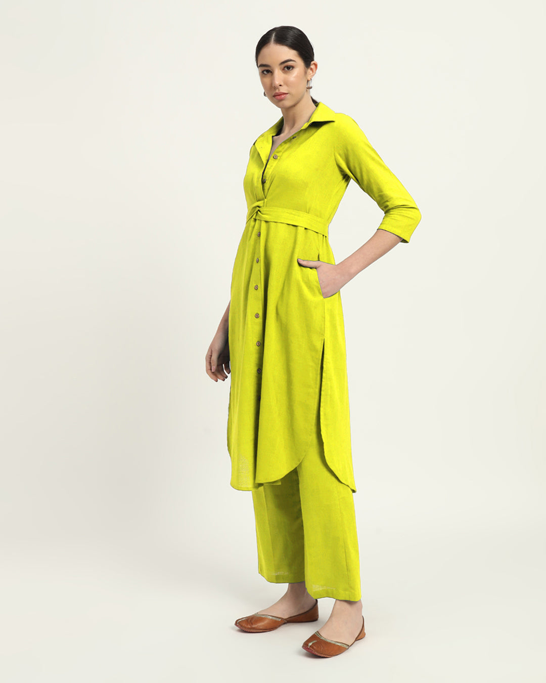 Burst of Lime Bellisimo Belted Solid  Kurta (Without Bottoms)