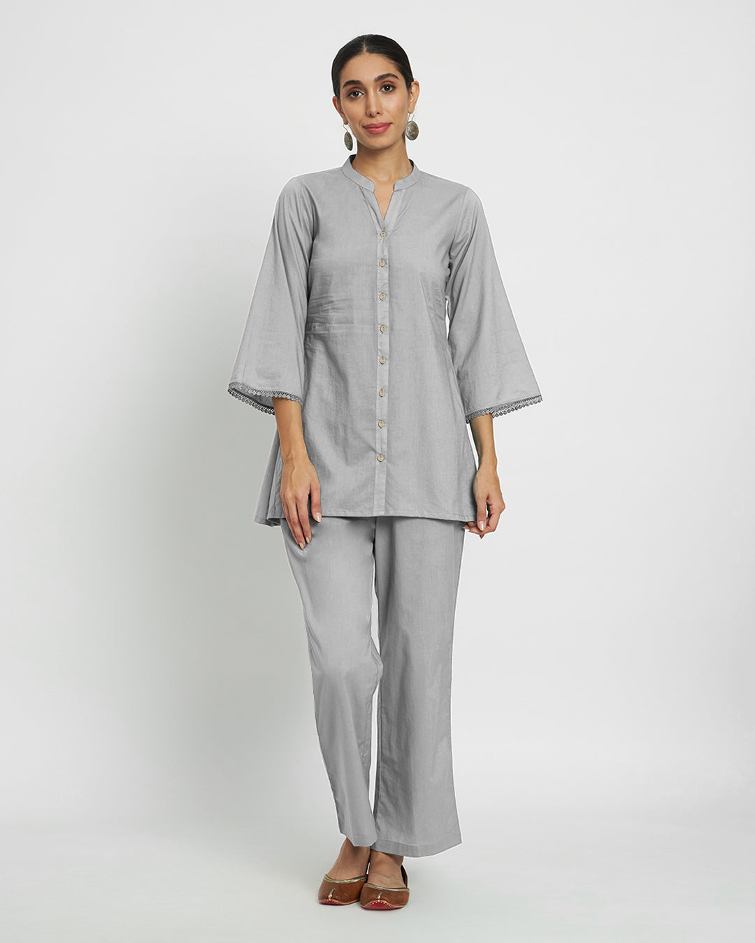 Iced Grey Flared Solid Kurta (Without Bottoms)
