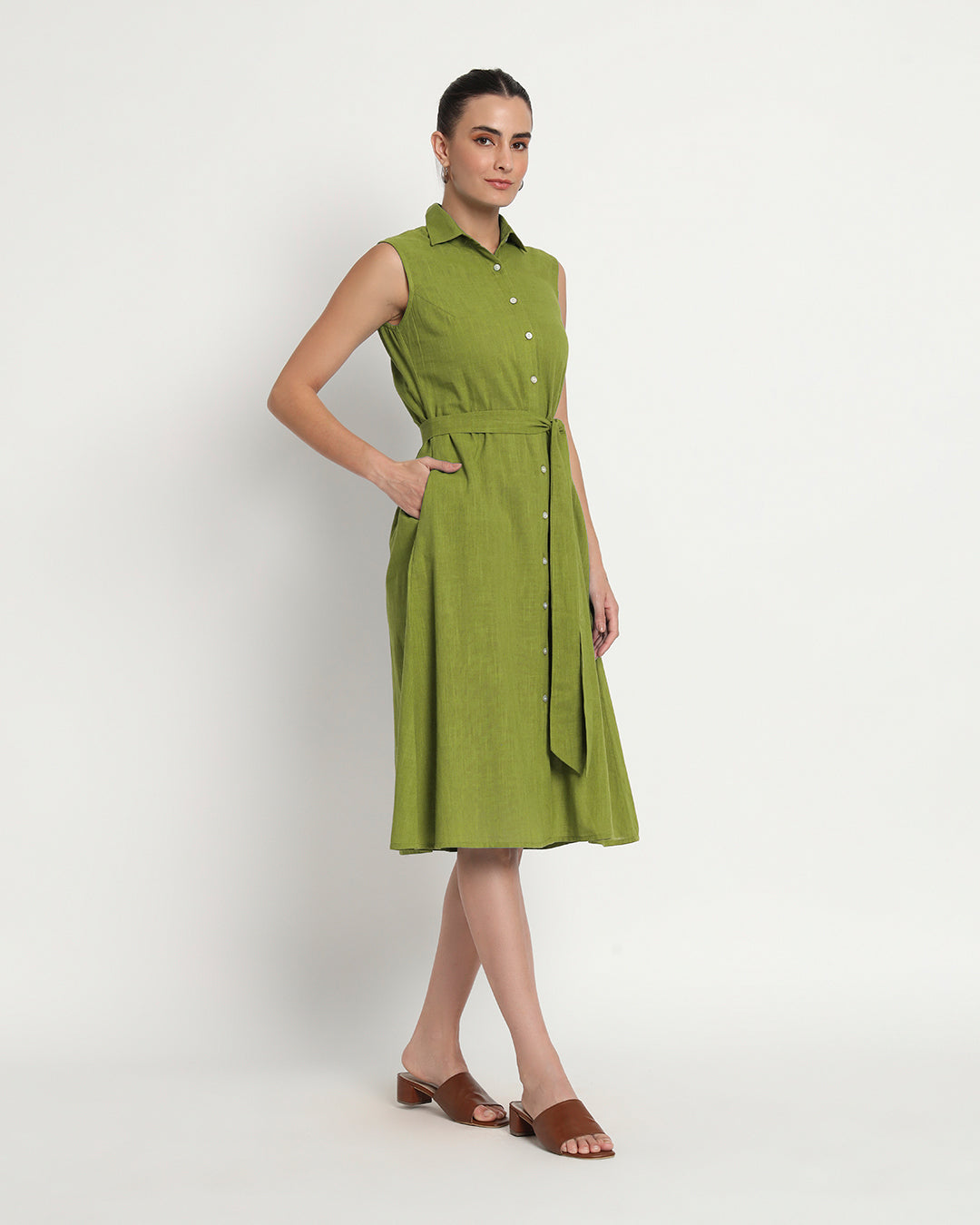 Sage Green Artful A-Line Dress