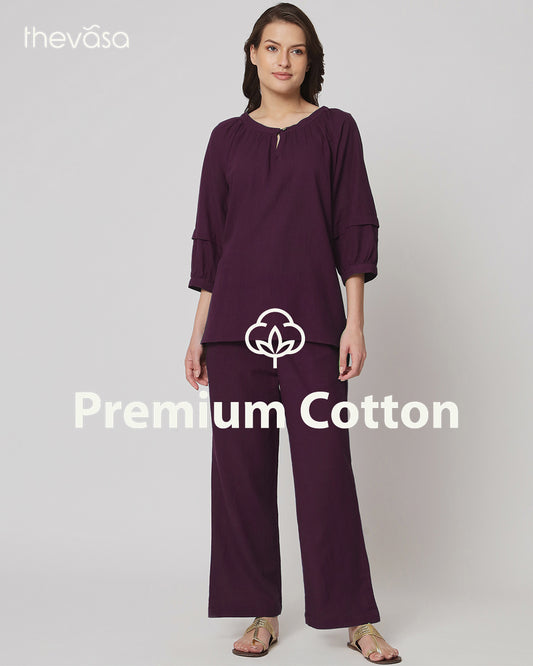 Plum Passion Button Neck Solid Co-ord Set