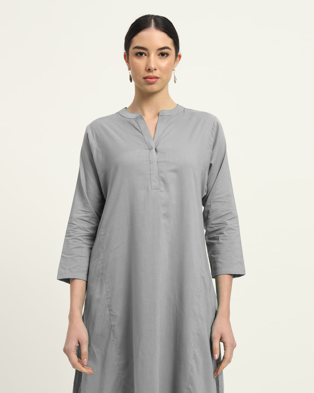Iced Grey Everyday Bliss Notch Neck Solid Kurta (Without Bottoms)