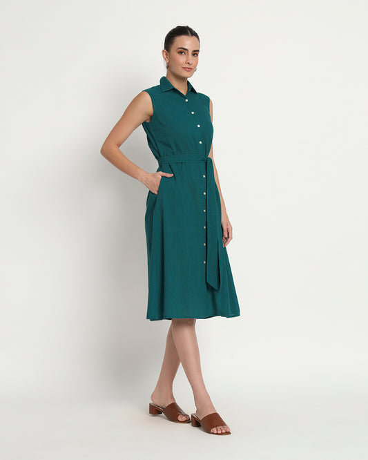 Deep Teal Artful A-Line Dress